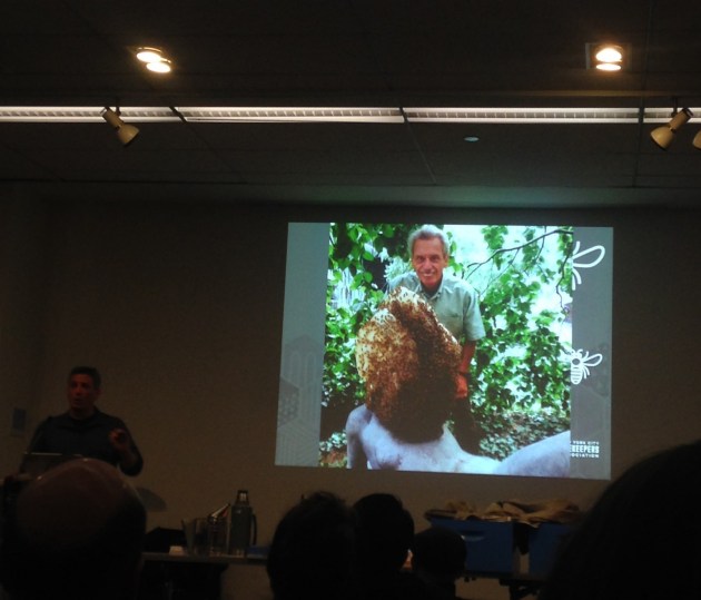 Bee swarm engulfing head of statue